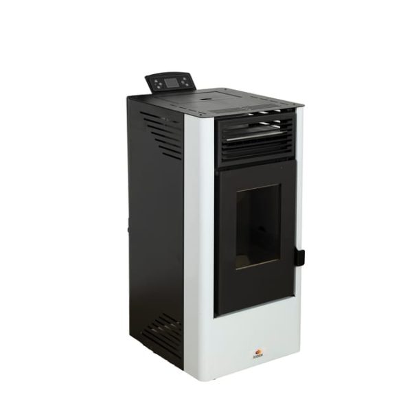 Estufa de pellet de diseño moderno de 9 kW color blanco