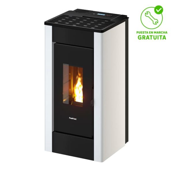 Estufa de pellet de última generación estanca de 7 kW color blanca con WiFi