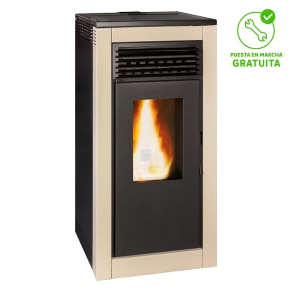 Estufa de pellet compacta y potente de 15 kw color blanco